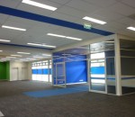 Media room with blue wall