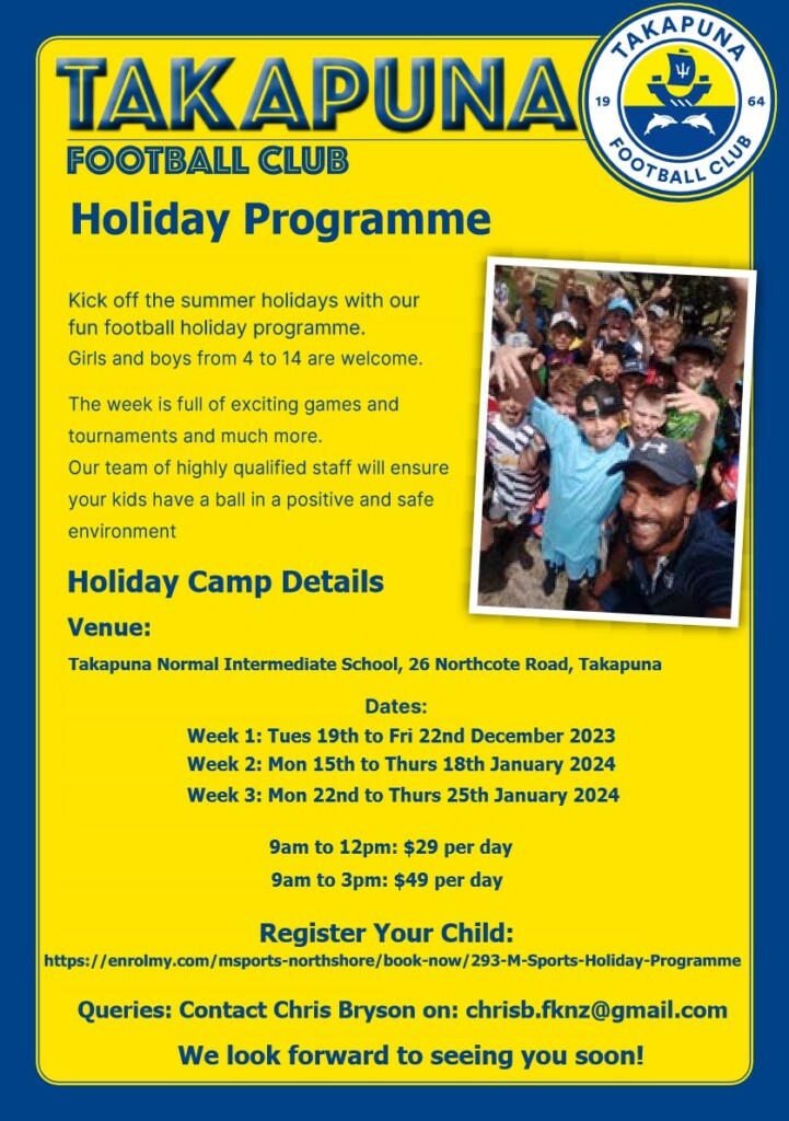 Takapuna Football Club Holiday Programme St Joseph's Catholic School